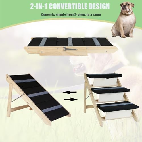 2-in-1 Indoor Pet Ramp, Wooden Folding 3-Tier Pet Stairs - Image 3