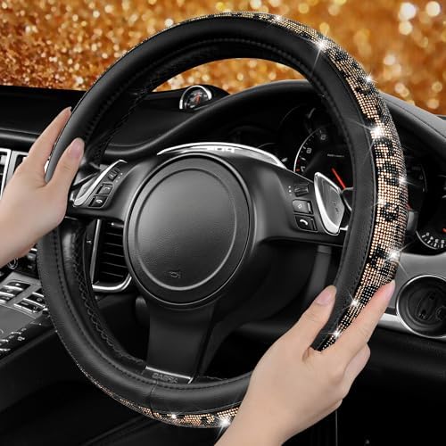 CAR PASS Bling Diamond Steering Wheel Cover Leopard Pattern, Sparkly Crystal - Image 3