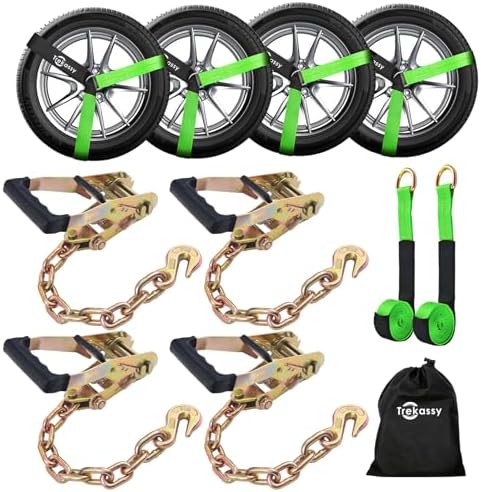 Trekassy Car Tie Down Straps for Trailers, 6 Pack 96 Inch Tire Straps, 4 Pack by Trekassy
