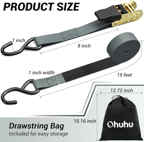 Ohuhu Ratchet Tie Down Straps 1" x 15' - Image 5