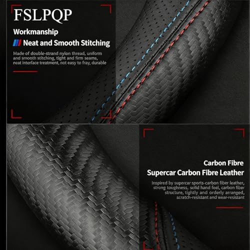 Microfiber Leather Steering Wheel Cover, Round Carbon Fiber Two-tone Wire Trim - Image 5