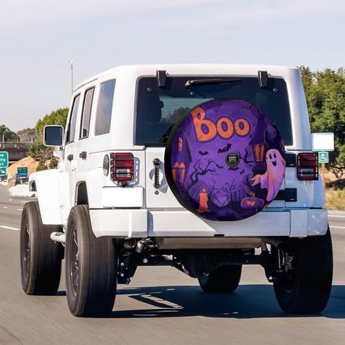 Delerain Spare Tire Cover with Backup Camera Hole Halloween Pumpkins Ghosts - Image 2