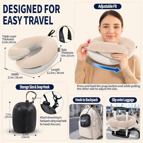 BUYUE Travel Neck Pillows for Airplanes, Memory Foam 360° Head Support Sleep - Image 5