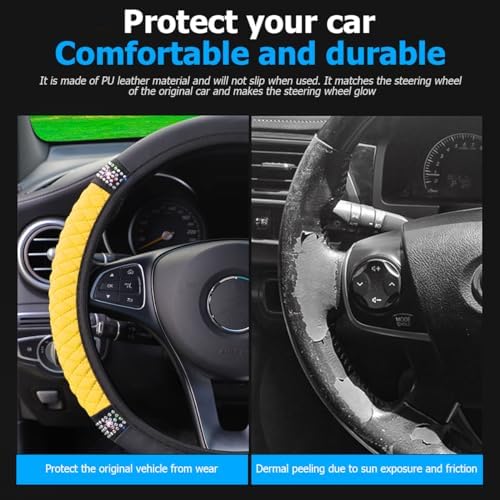 Osilly 15 Inch Rhinestone Leather Steering Wheel Cover - Image 3