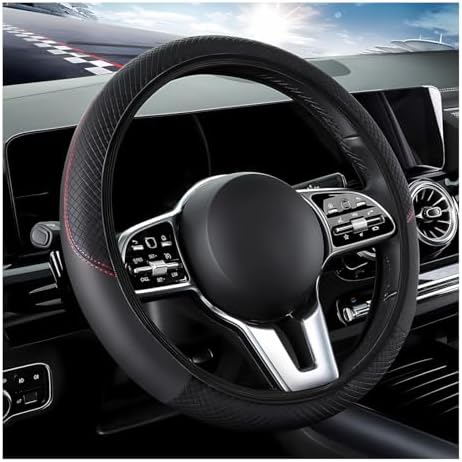 DXNQ Car Steering Wheel Cover, 15 Inch Carbon Fiber Leather Stitching Color by DXNQ