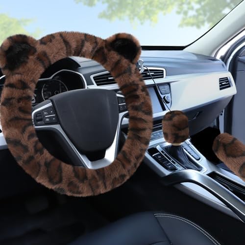Accmor Fuzzy Car Steering Wheel Cover, Warm Fluffy Leopard Steering Wheel Cover by Accmor