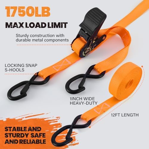 1" x 12' Heavy Duty Ratchet Straps - Image 2