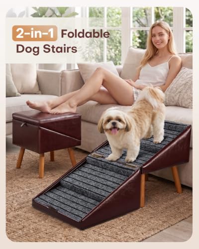 2 in 1 Foldable Ottoman Dog Ramp Faux Leather Dog Stairs - Image 4