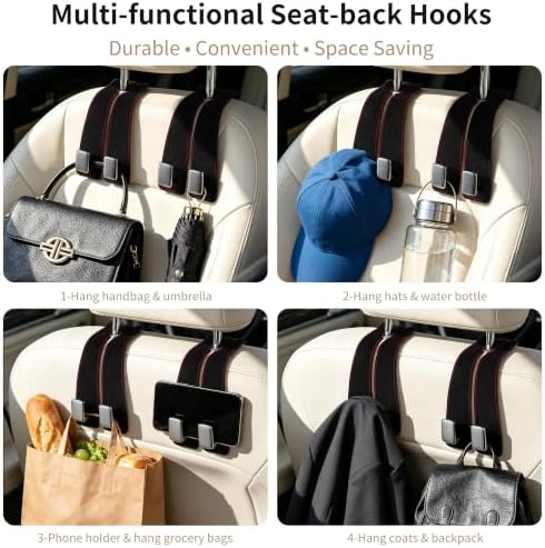 Amooca Car Headrest Hooks 4-Pack Suede Seat Organizer - Image 4