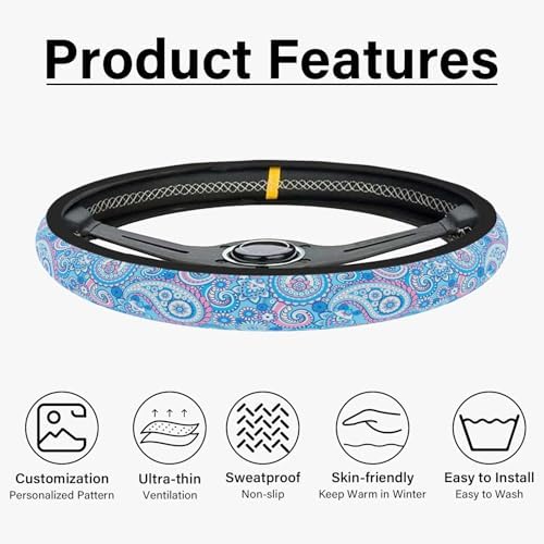 Blue Bohemian Pattern Steering Wheel Cover, Cute Print Steering Wheel Cover - Image 5