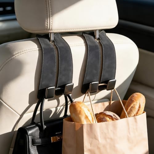 Amooca Car Headrest Hooks 2-Pack Suede Seat Organizer - Image 2