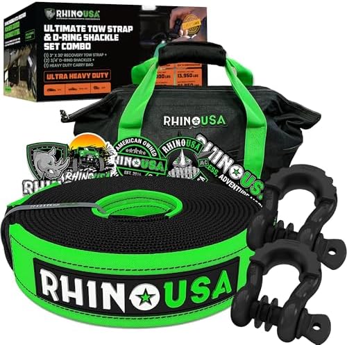 Rhino USA Recovery Combo Kit - 30ft Tow Strap & D-Ring Shackles by RhinoUSAInc