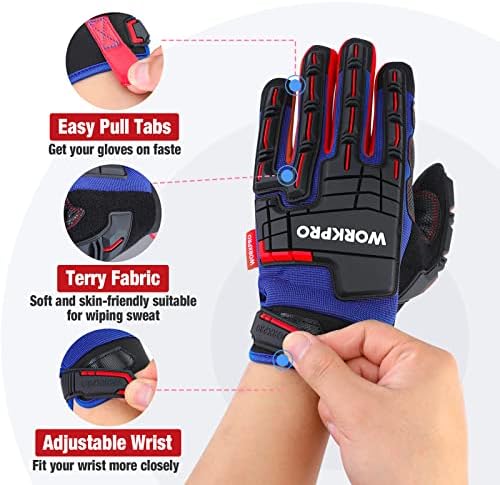 WORKPRO Heavy Duty Work Gloves, Synthetic Leather Impact Protection Working - Image 5