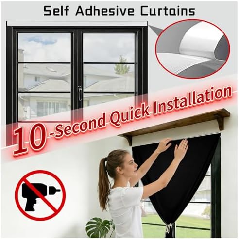 100% Blackout Self Adhesive Blackout Curtains- Stick on Curtains Shades Window - Image 3