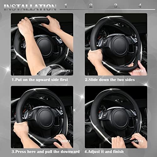 CAR PASS Bling Diamond Black Leather Steering Wheel Cover, Studded Crystal - Image 7