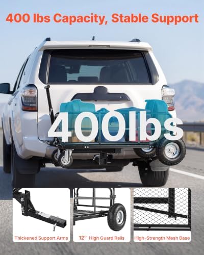 VEVOR Hitch Mount Cargo Carrier on Wheels, 36.2" x 21.3" x 11.8", 2-in-1 - Image 3