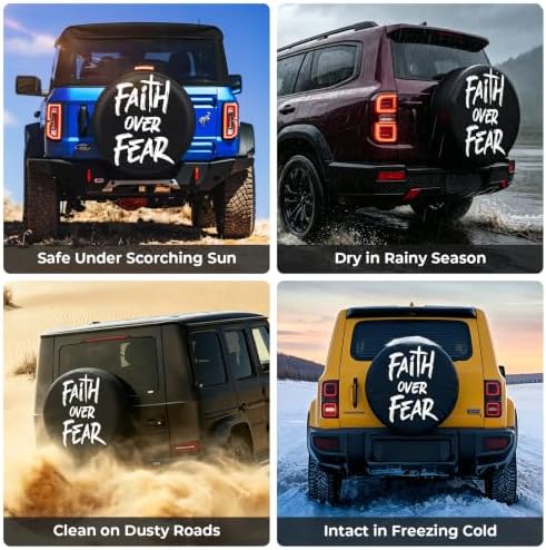 16 Inch Spare Tire Cover, Waterproof PU Leather, Faith Over Fear - Image 3