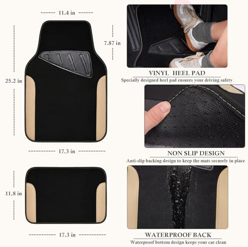 CAR PASS Faux Leather Steering Wheel Cover and Waterproof Car Floor Mats - Image 5