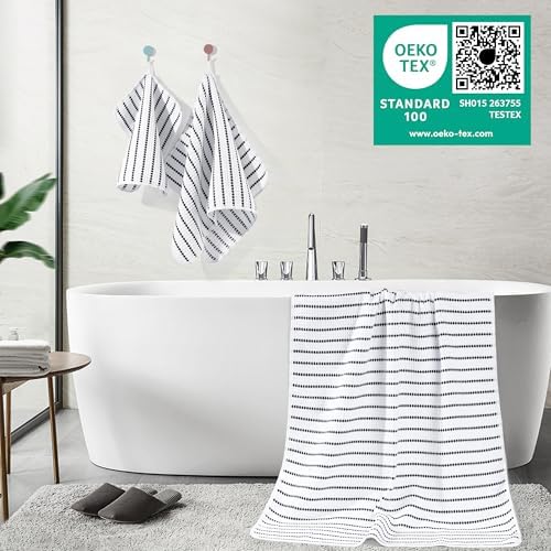 POLYTE 430 GSM Poly Blend Microfiber Quick Dry Waffle Bath Towel Set of 6 - Image 3