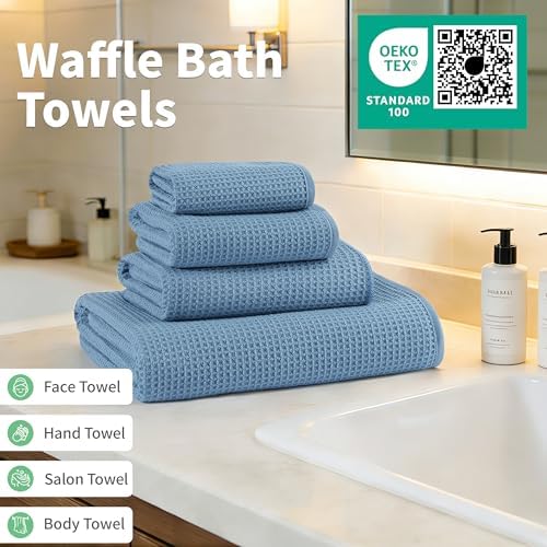 MICROFI Waffle Weave Bath Towel Set, Microfiber, 4 Pieces, Quick Dry, - Image 4