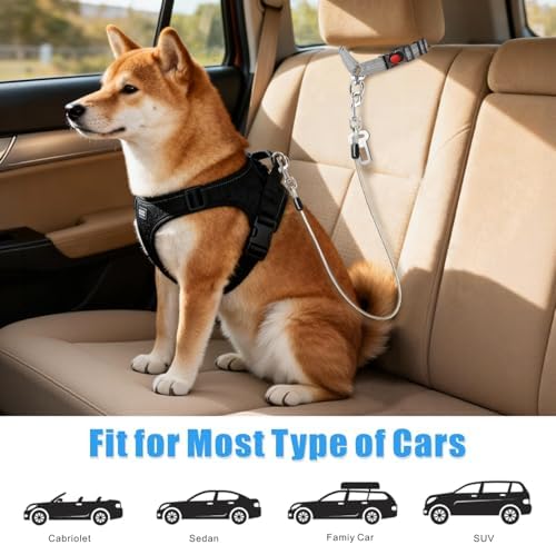 Idepet Dog Seat Belt for Car Stainless Steel 3 in 1 Dog Seatbelt 2 Pcs Grey - Image 3