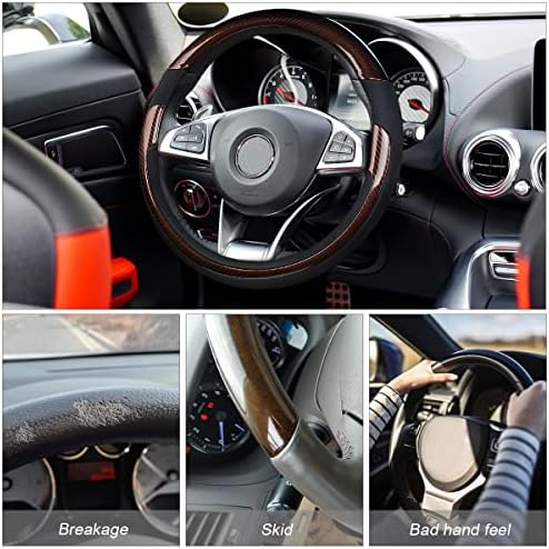 Moly Magnolia 15 Inch Car Steering Wheel Cover, Bright Black/Coffee - Image 2