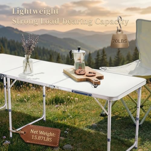 6ft Portable Folding Table, Lightweight 3-Fold Outdoor Picnic Table - Image 4