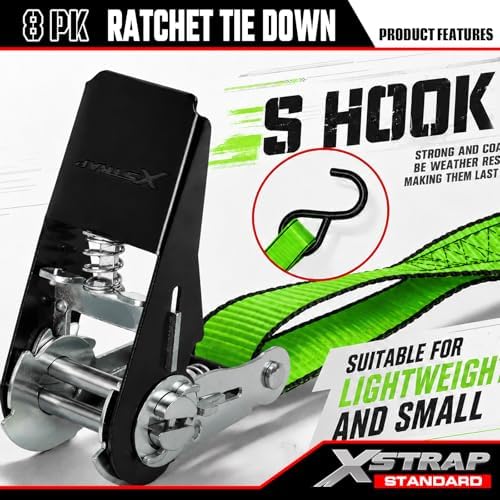 XSTRAP STANDARD 8 PK Ratchet Straps 1"x14ft Tie Down - Image 6