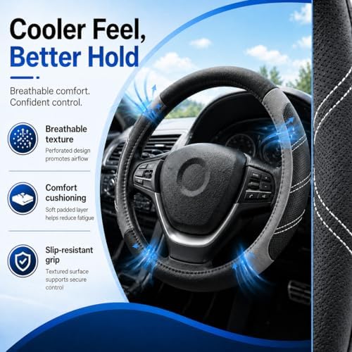 Elantrip Steering Wheel Cover for 14.5" to 15" Wheels, Soft Padded Grip - Image 3