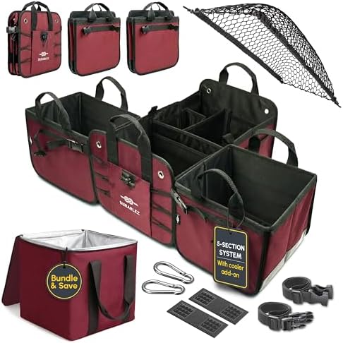5-Section Modular Extra Large Trunk Organizer System, Cherry Red by DURABLEZ