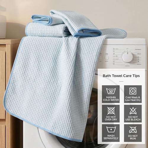 REDKISS Soft 8 Piece Waffle Towel Set, Microfiber, Lighter Weight, Quick Dry - Image 5