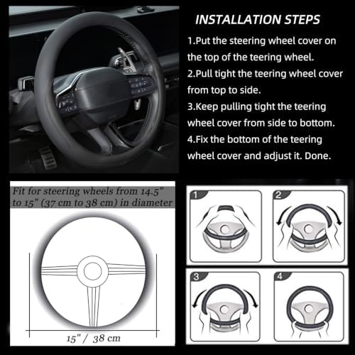 Valleycomfy Microfiber Leather Steering Wheel Cover 14.5"-15" Black - Image 6