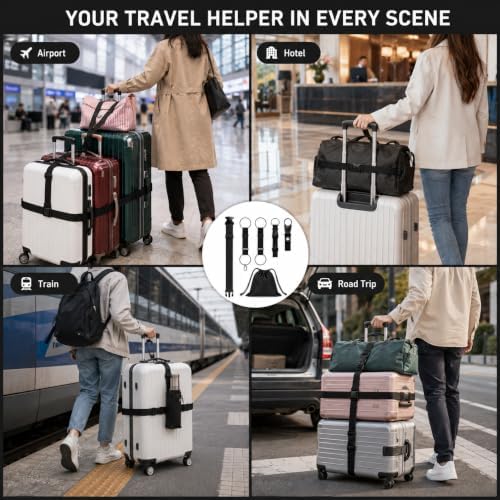 6-Piece Luggage Connector Straps Set, Adjustable Black Suitcase Accessories - Image 4