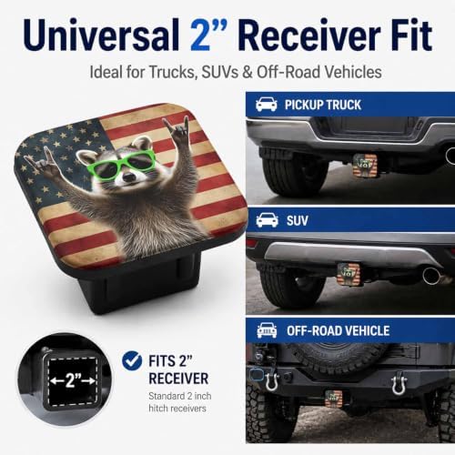 Raccoon American Flag Hitch Cover Receiver Tube Hitch Plug, Tool-Free Install - Image 4