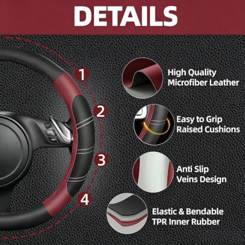 NBTEPEM 10 Pcs Car Floor Mats Full Set & Sport Leather Steering Wheel Cover - Image 2