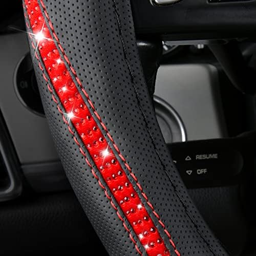 CAR PASS Bling Diamond Black Leather Steering Wheel Cover, Studded Crystal - Image 2