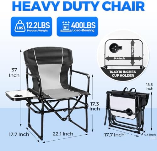 2 Pack Camping Chairs with Side Table & Cup Holder 400 lbs - Image 3