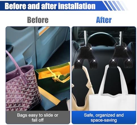2PCS Car Seat Headrest Hooks, Shiny Crystal Hanger Holder, Backseat Hanger - Image 5