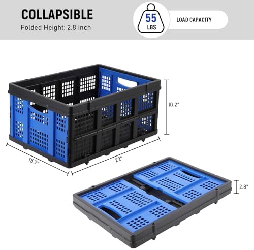 55L Collapsible Plastic Storage Crate, Stackable - Image 3