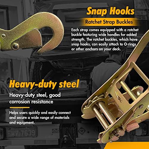 Car Tie Down Straps, 4PK 2"x96" Tire Tie Downs, Snap Hooks - Image 2