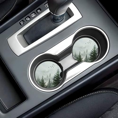 Forest Car Cup Holder Coaster 2 Pack Absorbent Ceramic Car Coasters - Image 6