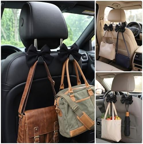 2 Pack Cute Bow Car Seat Headrest Hooks, Purse Hook - Image 6