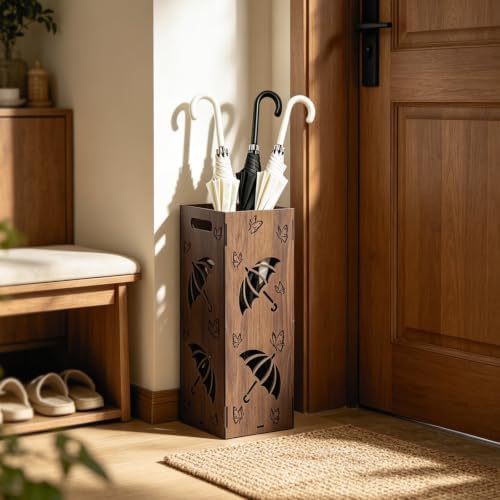Vintage Umbrella Stand for Entryway, Wood Freestanding Umbrella Holder - Image 7