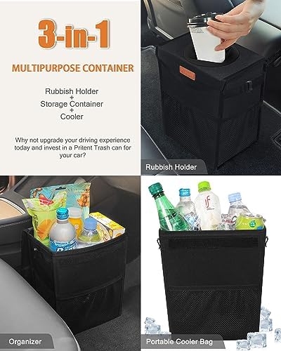 Pritent Car Trash Can with Lid, Cute Leakproof Car Trash Garbage Bag Hanging - Image 5