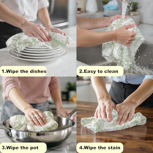 2 Pcs Vintage Green Floral Kitchen Towels Decorative Tea Towels - Image 5