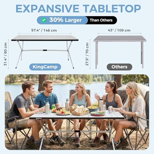 KingCamp 57.4" Oversized Folding Camping Table, Aluminum Roll Up Table - Image 4