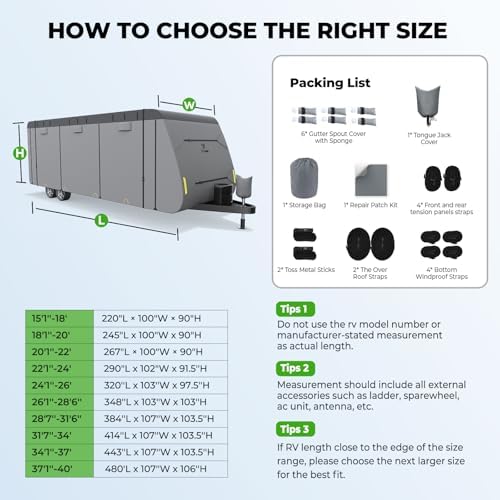Fonzier Extra Thick 9 Layers Travel Trailer RV Cover Fits 20.1-22FT - Image 5