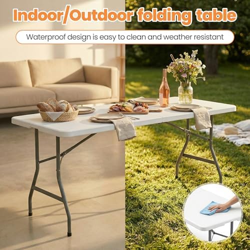 6 FT Foldable Table Set with 6 White Plastic Folding Chairs - Image 5