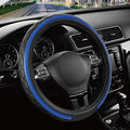 Road Comforts Leather Steering Wheel Cover – Black & Blue, Universal Fit by RoadComforts