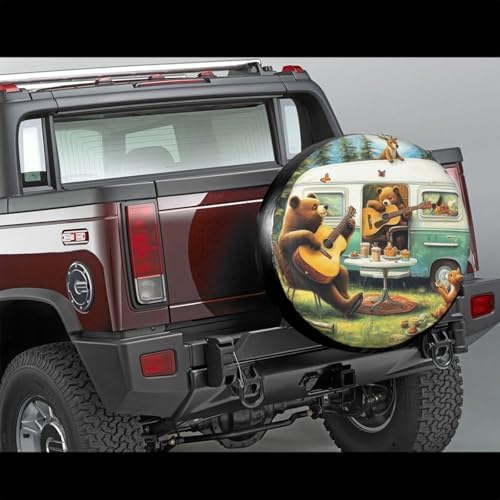 Forest Bear Playing Music Universal Spare Tire Cover, 15 Inch, Cute Waterproof - Image 3